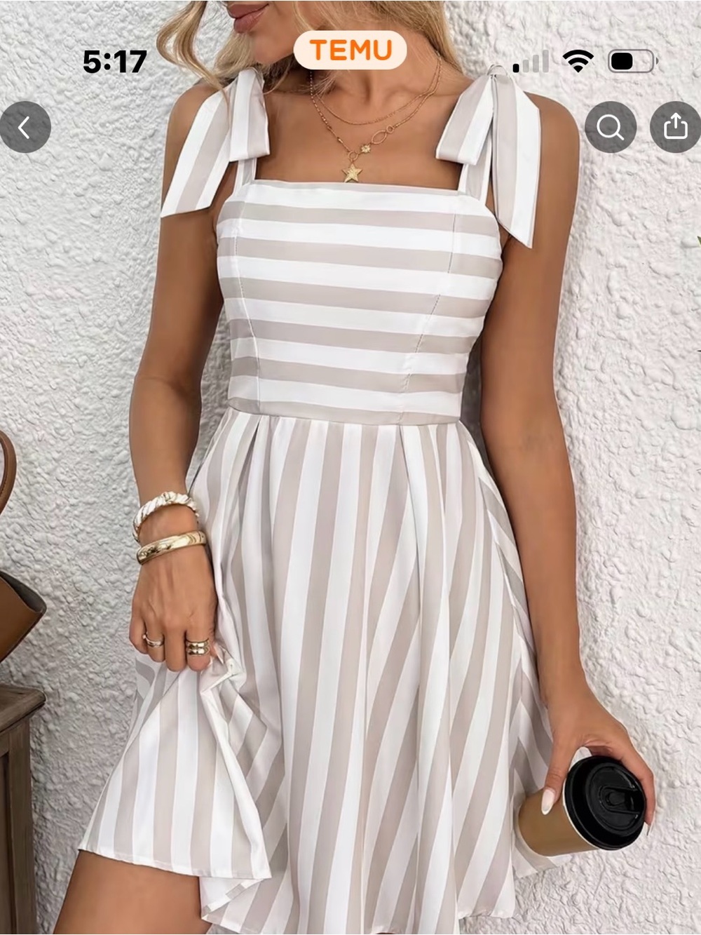 Tie-Shoulder Striped Midi Dress in Light Blush